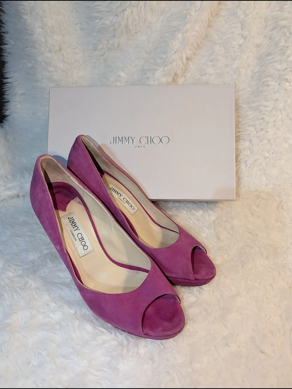 Jimmy Choo Fuchsia Suede Peep-Toe Pumps